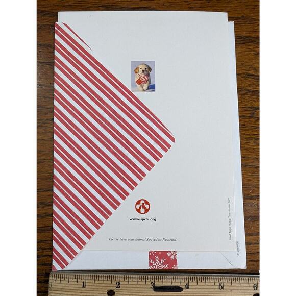 Vtg SPCAI Yellow White Lab Puppy Dog Scarf Snow Christmas Holiday Greeting Card - Picture 3 of 3